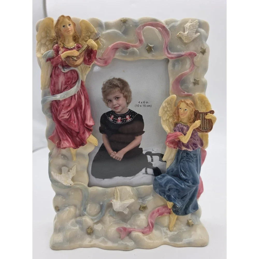 Vtg Nos Picture Frame 4X6 Angels Playing Harps Doves Heavenly Theme Christian
